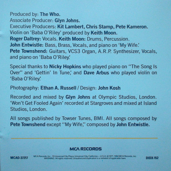 The Who : Who's Next (CD, Album, Club, BMG)