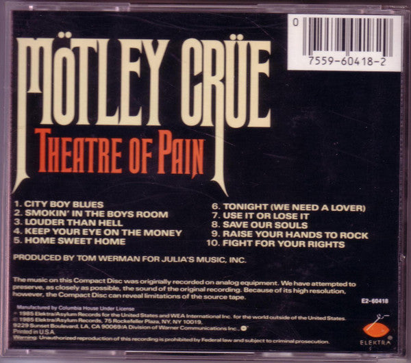 Mötley Crüe : Theatre Of Pain (CD, Album, Club, Col)