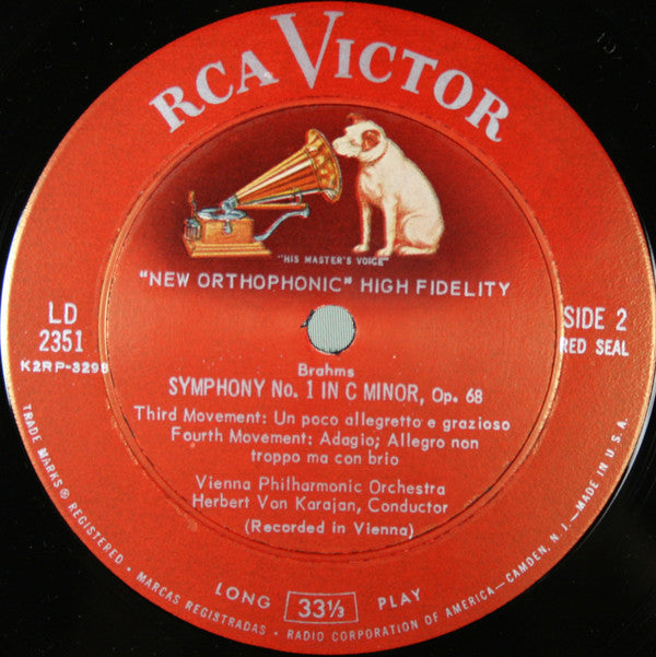 Vienna Philharmonic* - Herbert Von Karajan, Brahms* : Symphony No.1 In C Minor, Op. 68 (LP, Album, Mono, Ind)