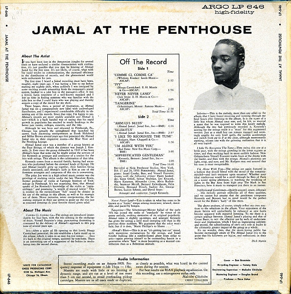 Ahmad Jamal : Jamal At The Penthouse (LP, Album, Mono)