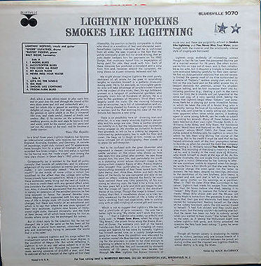 Lightnin' Hopkins : Smokes Like Lightning (LP, Album, Mono)