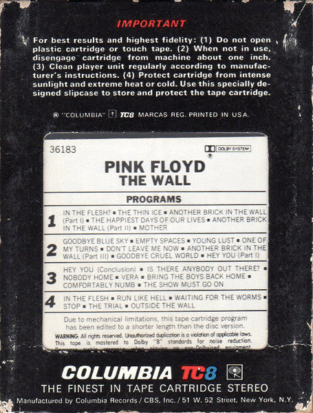 Buy Pink Floyd : The Wall (8-Trk, Album) Online for a great price