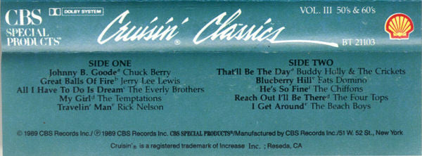 Various : Cruisin' Classics Vol. III 50's & 60's (Cass, Comp, Dol)
