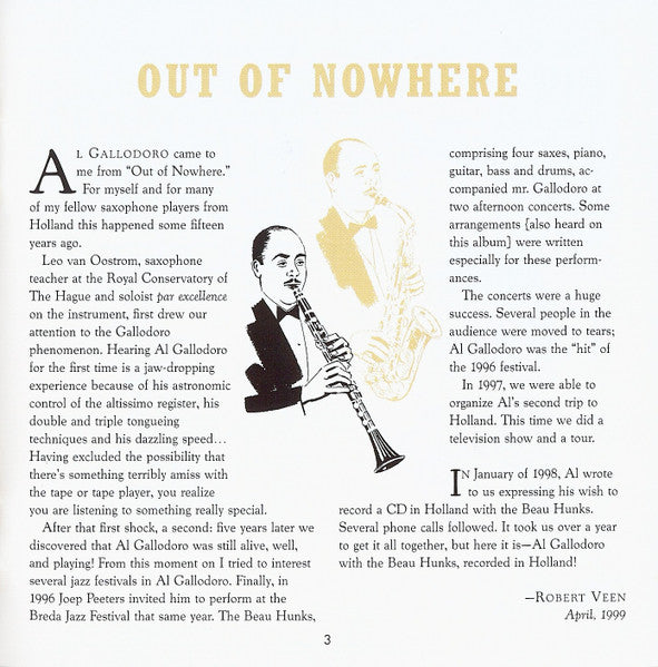 Al Gallodoro With The Beau Hunks : Out Of Nowhere (CD, Album)