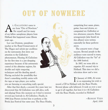 Al Gallodoro With The Beau Hunks : Out Of Nowhere (CD, Album)