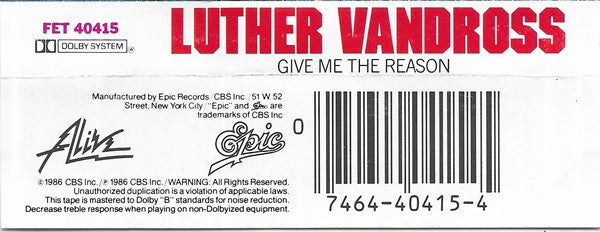 Luther Vandross : Give Me The Reason (Cass, Album)