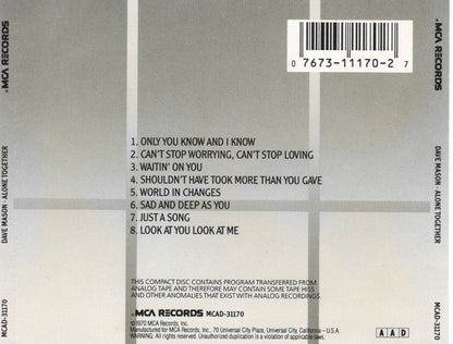 Dave Mason : Alone Together (CD, Album, RE)