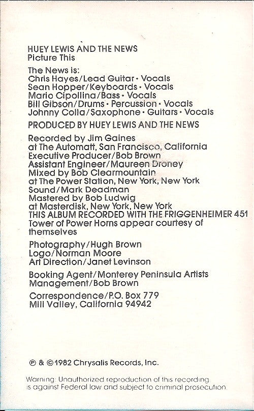 Huey Lewis And The News* : Picture This (Cass, Album)