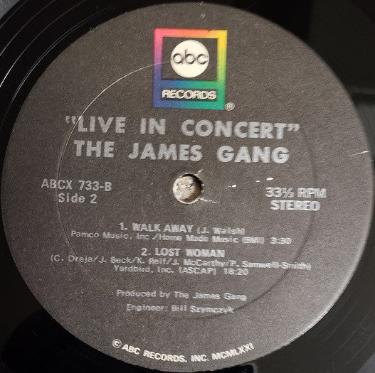 James Gang : Live In Concert (LP, Album)