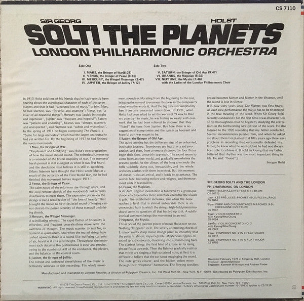 Holst*, Sir Georg Solti*, London Philharmonic Orchestra : The Planets (LP)
