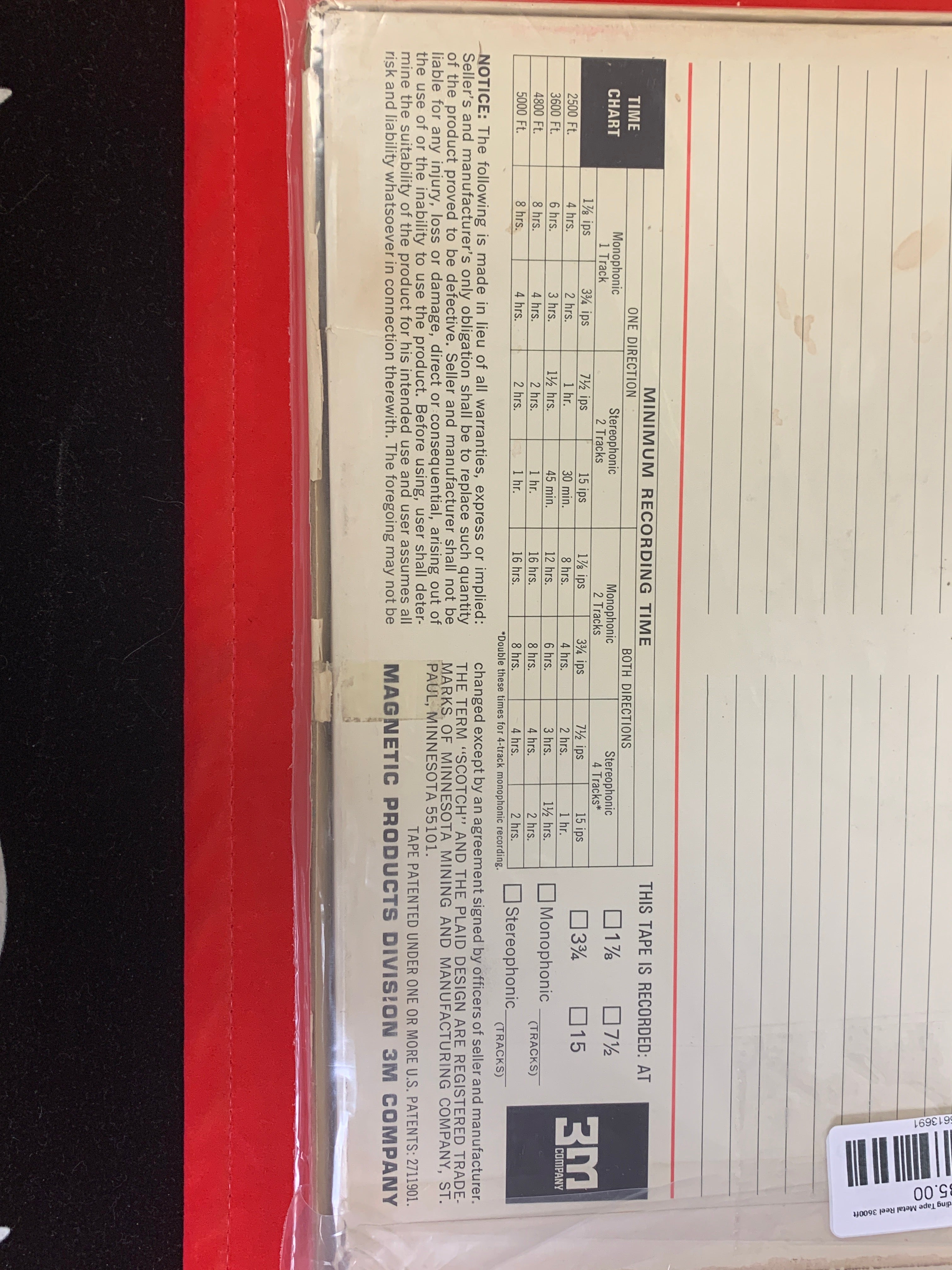 SCOTCH 10 inch 207/218 Recording Tape Metal Reel 3600ft * Box * Used