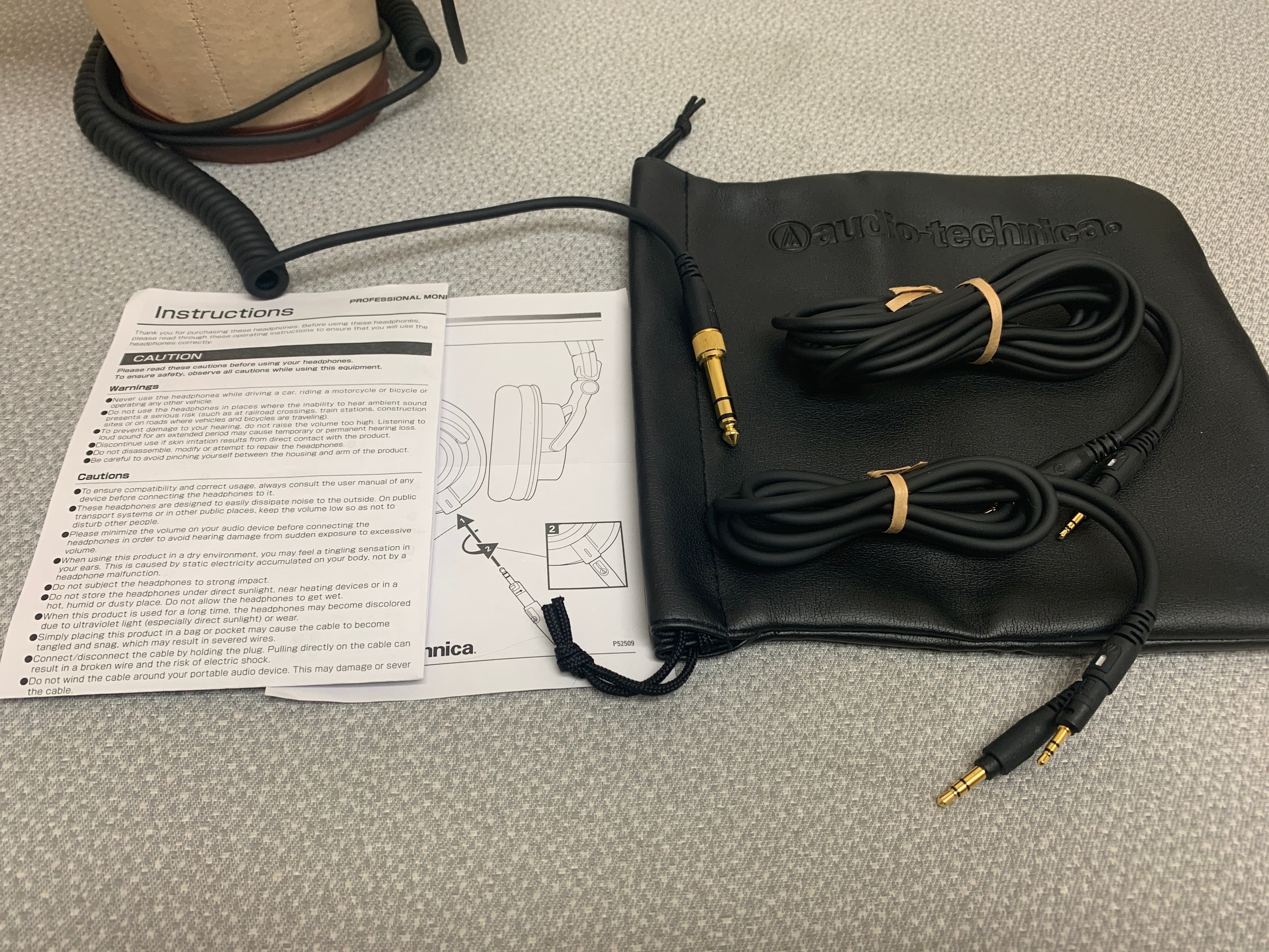 Audio Technica ATH-M50X Professional Monitor Headphones w/ 2 Adaptor Cords, Bag, Instructions