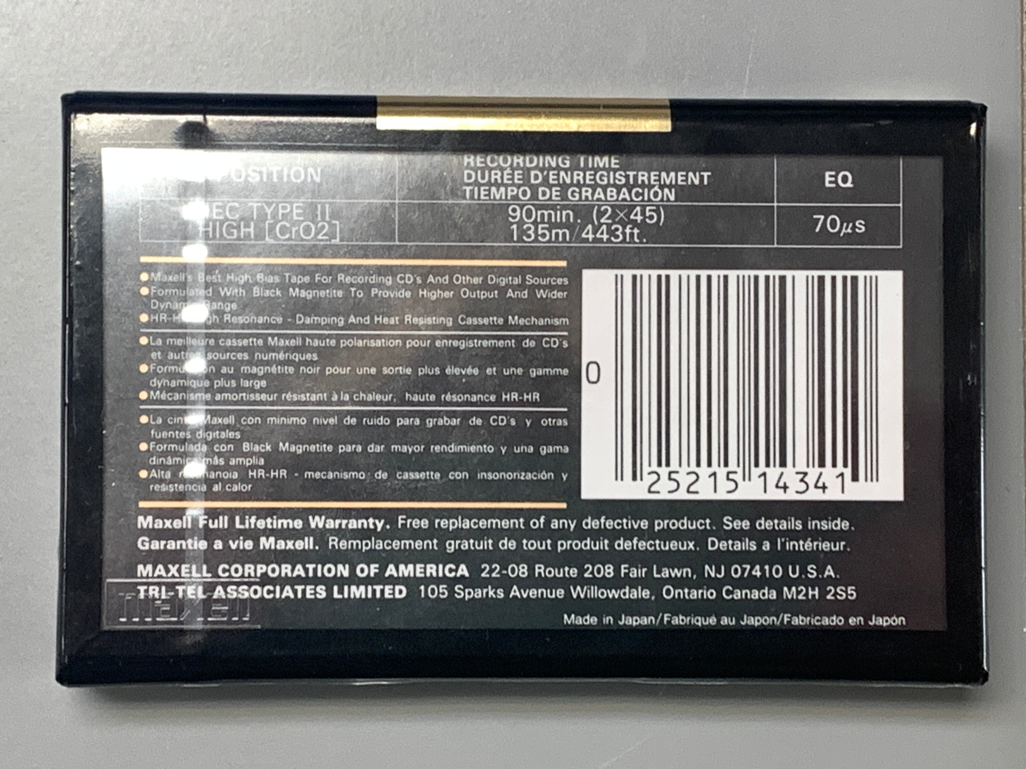 1992-96 Maxell XLII-S IEC Type II High CrO2 SEALED Blank Cassette 90 mins
