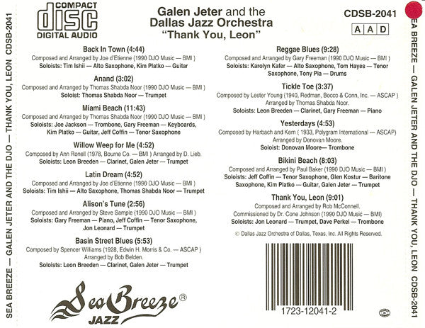 Galen Jeter And Dallas Jazz Orchestra : Thank You, Leon (CD, Album)