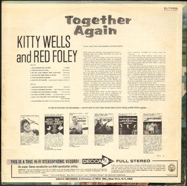 Kitty Wells & Red Foley : Together Again (LP, Album, Pin)