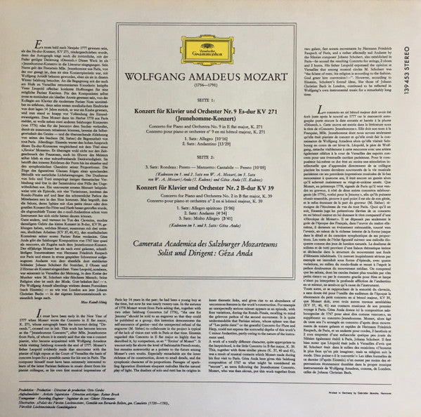 Mozart* - Camerata Academica Des Salzburger Mozarteums*, Géza Anda : Klavierkonzerte Es-Dur KV. 271 (Jeune-Homme Concerto) • B-Dur KV. 39 (LP)
