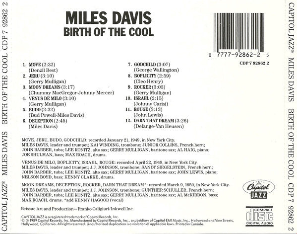 Buy Miles Davis : Birth Of The Cool (CD, Album, Comp, RE, Cap