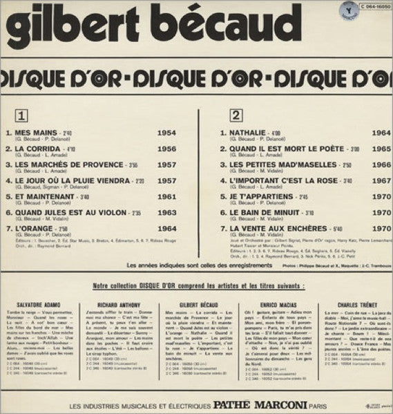 Gilbert Bécaud : Disque D'Or (LP, Comp, Gat)