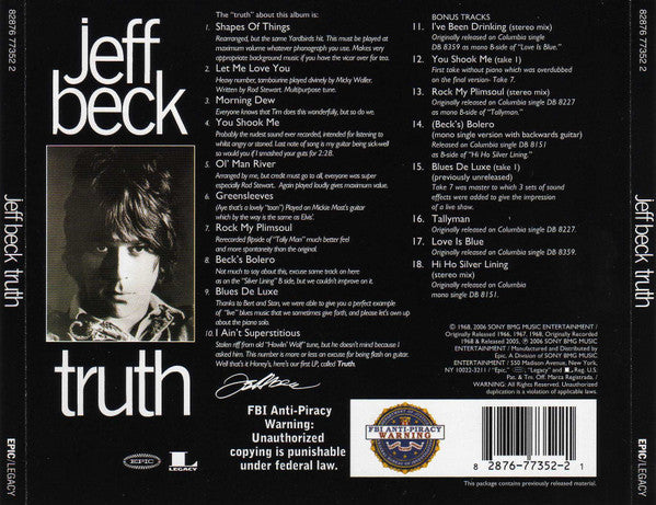 Jeff Beck : Truth (CD, Album, RE, RM, Pit)