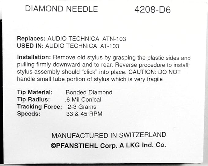 4208-D6  Pfanstiehl * Audio Technica AT-103 Stylus