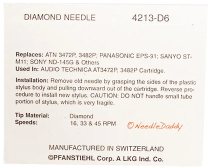 4213-D6 Pfanstiehl * Audio Technica ATN-3472 Stylus