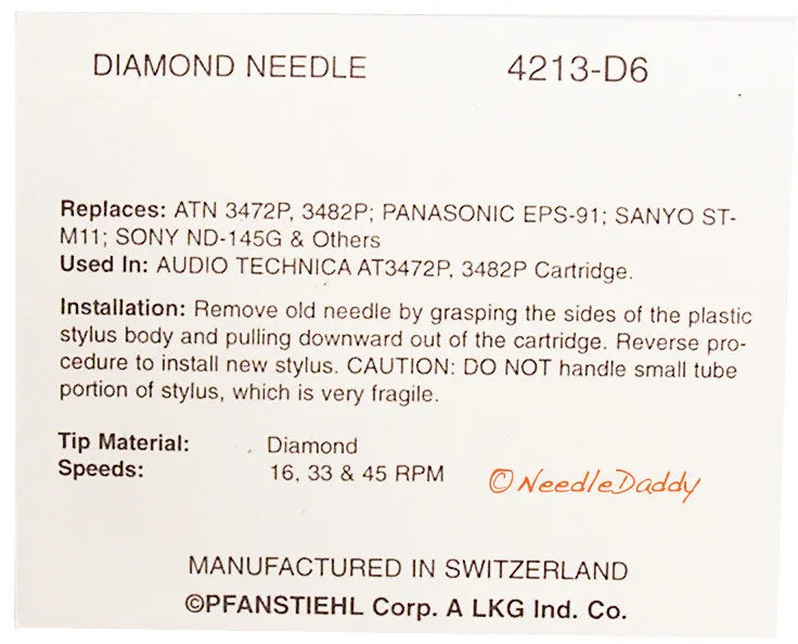 4213-D6 Pfanstiehl * Audio Technica ATN-3472 Stylus
