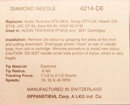 4214-D6 Pfanstiehl * Audio Technica ATN3830 Elliptical Stylus