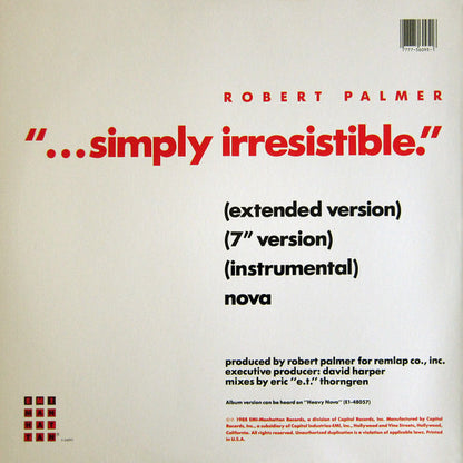 Robert Palmer : Simply Irresistible (Extended Version) (12", Single)
