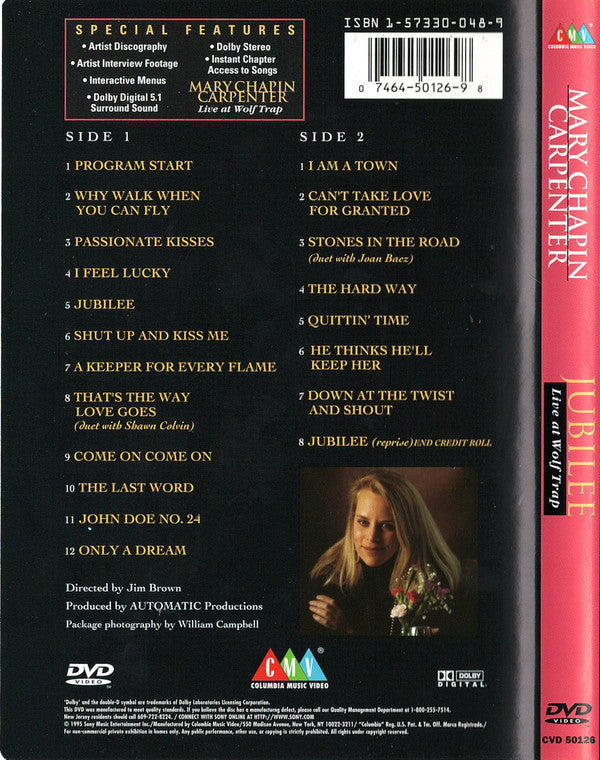 Mary Chapin Carpenter : Jubilee: Live At Wolf Trap (DVD-V, D/Sided, NTSC)
