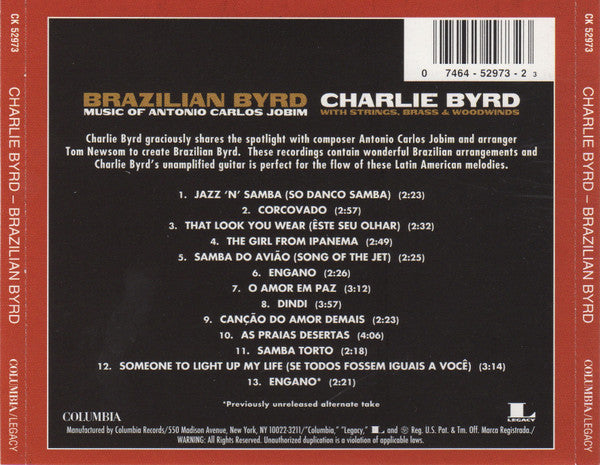 Charlie Byrd : Brazilian Byrd - Music of Antonio Carlos Jobim (CD, Album, RM)