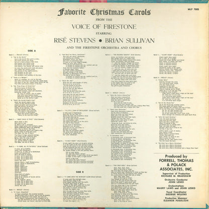 Risë Stevens, Brian Sullivan (4), The Firestone Orchestra And Chorus : Favorite Christmas Carols From The Voice Of Firestone (LP, Album, Mono, Hol)