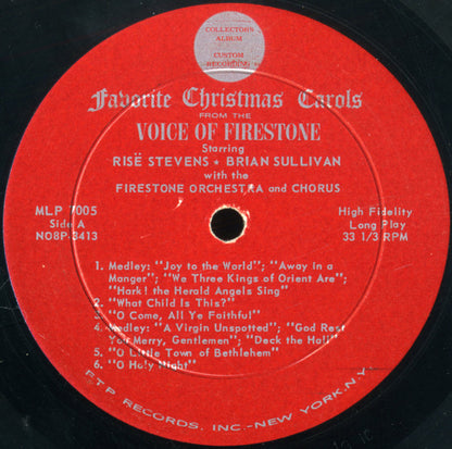 Risë Stevens, Brian Sullivan (4), The Firestone Orchestra And Chorus : Favorite Christmas Carols From The Voice Of Firestone (LP, Album, Mono, Hol)