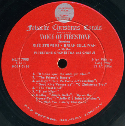 Risë Stevens, Brian Sullivan (4), The Firestone Orchestra And Chorus : Favorite Christmas Carols From The Voice Of Firestone (LP, Album, Mono, Hol)