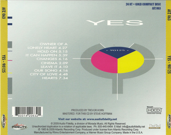 Yes : 90125 (HDCD, Album, Ltd, Num, RE, RM, 24k)