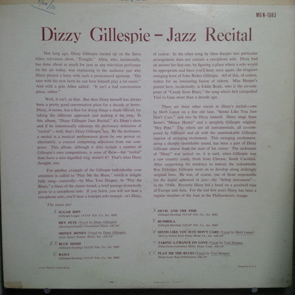 Dizzy Gillespie : Jazz Recital (LP, Album, Mono)
