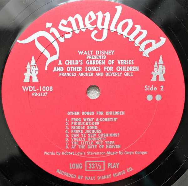 Frances Archer And Beverly Gile, Gwyn Conger : Walt Disney Presents A Child's Garden Of Verses And Other Stories For Children (LP, Album, RE)