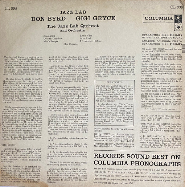 Don Byrd* - Gigi Gryce : Jazz Lab (LP, Album, Mono)