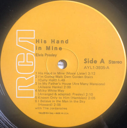 Elvis Presley : His Hand In Mine (LP, Album, RE, Ind)