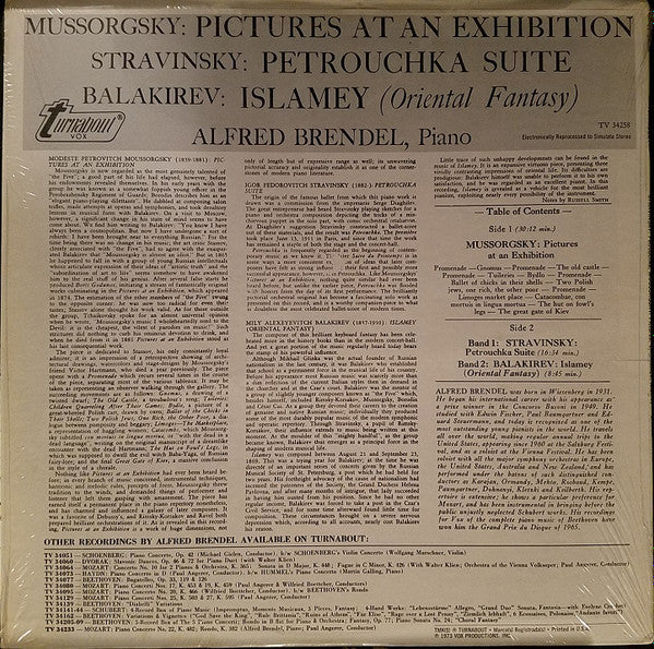 Stravinsky*  /  Mussorgsky*  /  Balakirev*  -  Alfred Brendel : Petrouchka Suite / Pictures At An Exhibition / Islamey (Oriental Fantasy) (LP, Album, RE)