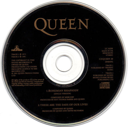 Queen : Bohemian Rhapsody / These Are The Days Of Our Lives (CD, Single)