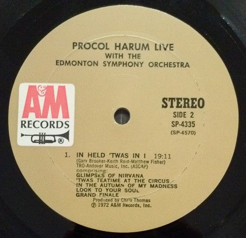 Procol Harum In Concert With The Edmonton Symphony Orchestra : Live (LP, Album, Mon)