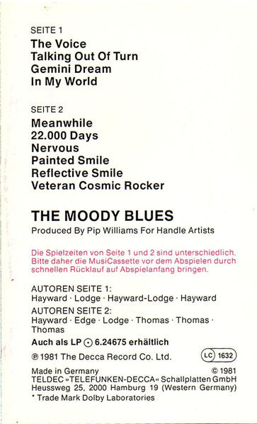 The Moody Blues : Long Distance Voyager (Cass, Album)