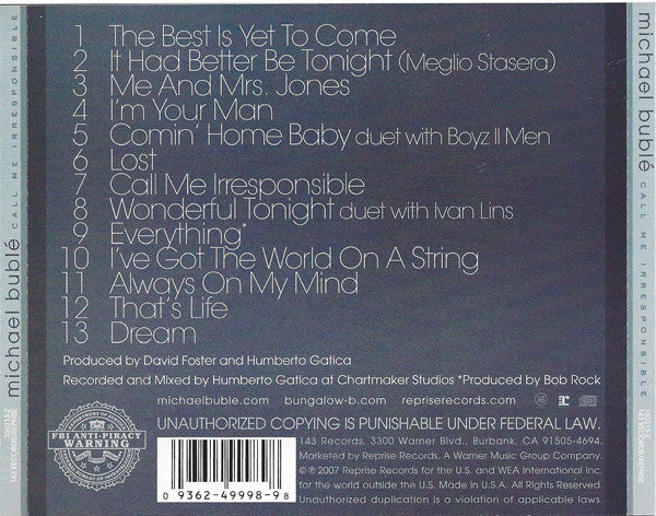 Michael Bublé : Call Me Irresponsible (CD, Album)