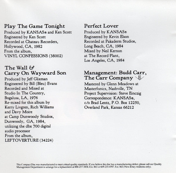 Kansas (2) : The Best Of Kansas (CD, Comp, Pit)