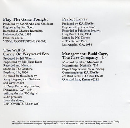 Kansas (2) : The Best Of Kansas (CD, Comp, Pit)