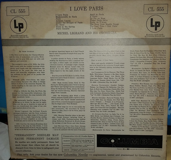 Michel Legrand And His Orchestra* : I Love Paris (LP, Album, RP)