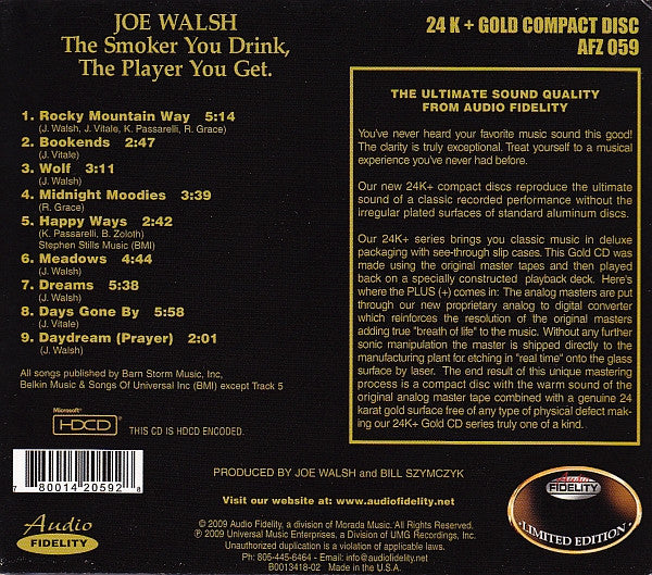 Joe Walsh : The Smoker You Drink, The Player You Get (HDCD, Album, Ltd, Num, RE, RM)