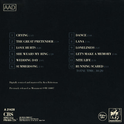 Roy Orbison : Crying (CD, Album, RE)