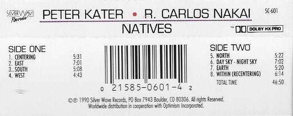 Peter Kater & R. Carlos Nakai : Natives (Cass, Album)