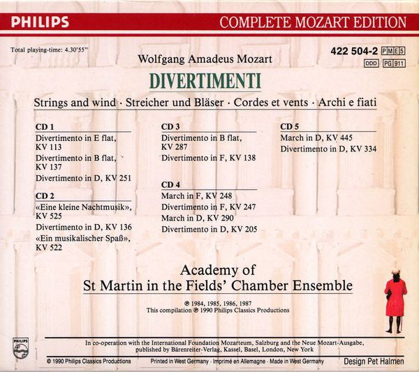 Wolfgang Amadeus Mozart : Divertimenti (Strings And Wind) (5xCD + Box, Comp, Sli)
